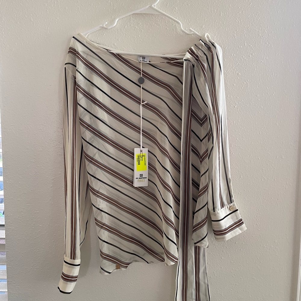 Gil Santucci Semi Sheer Long sleeve Striped Blouse Size 40.